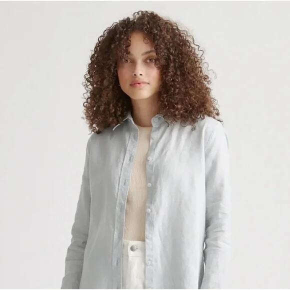 Quince European Linen Button Up Shirt Women’s Large Mist Blue NWT Long Sleeve - Picture 9 of 9